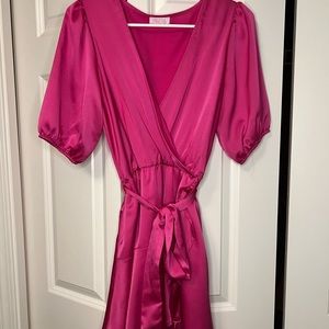 Seeking the Spotlight Satin Wrap Magenta Dress - Pink Lily